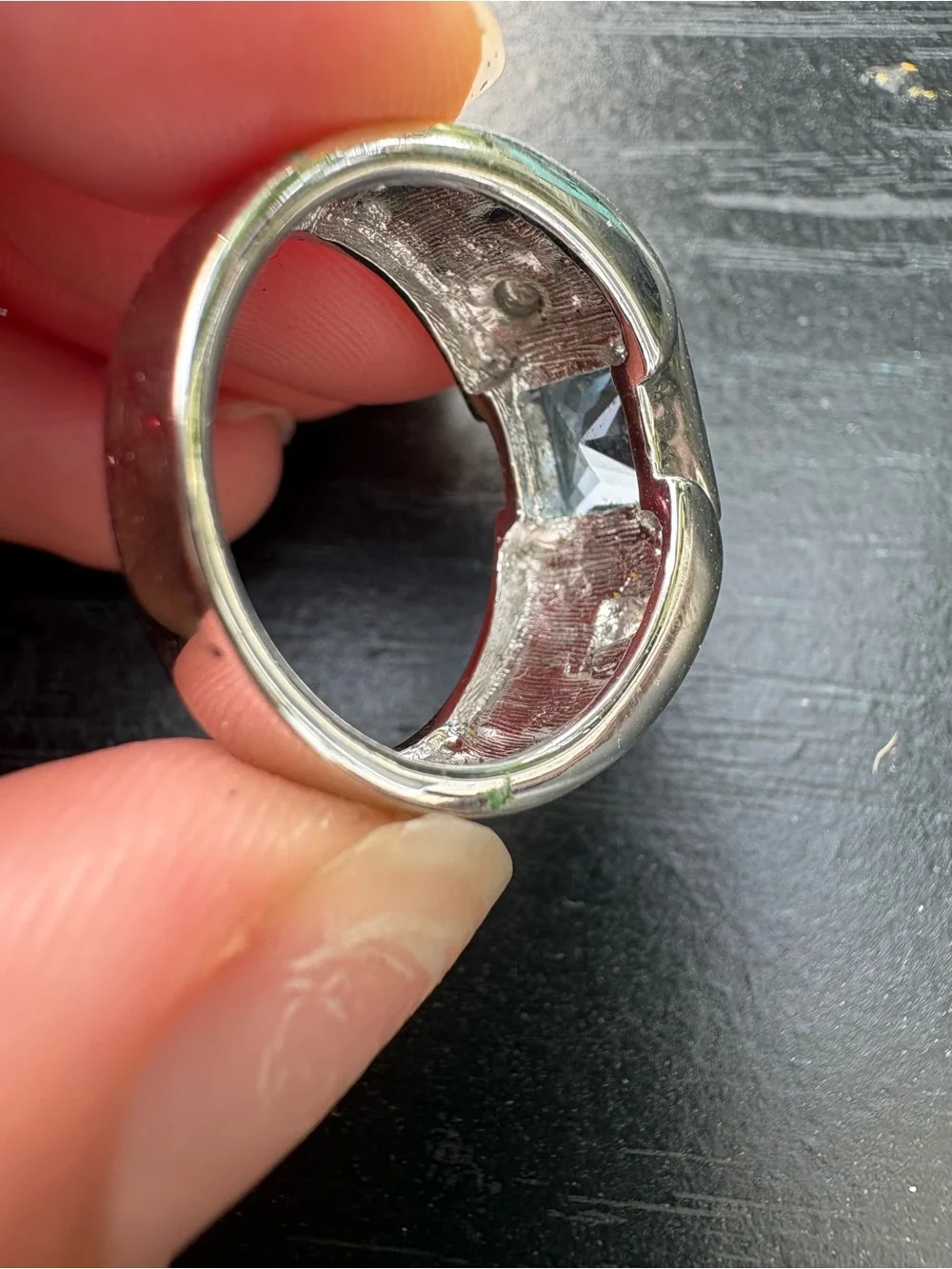Silver Ring with Blue Square Gemstone - Size 7.5